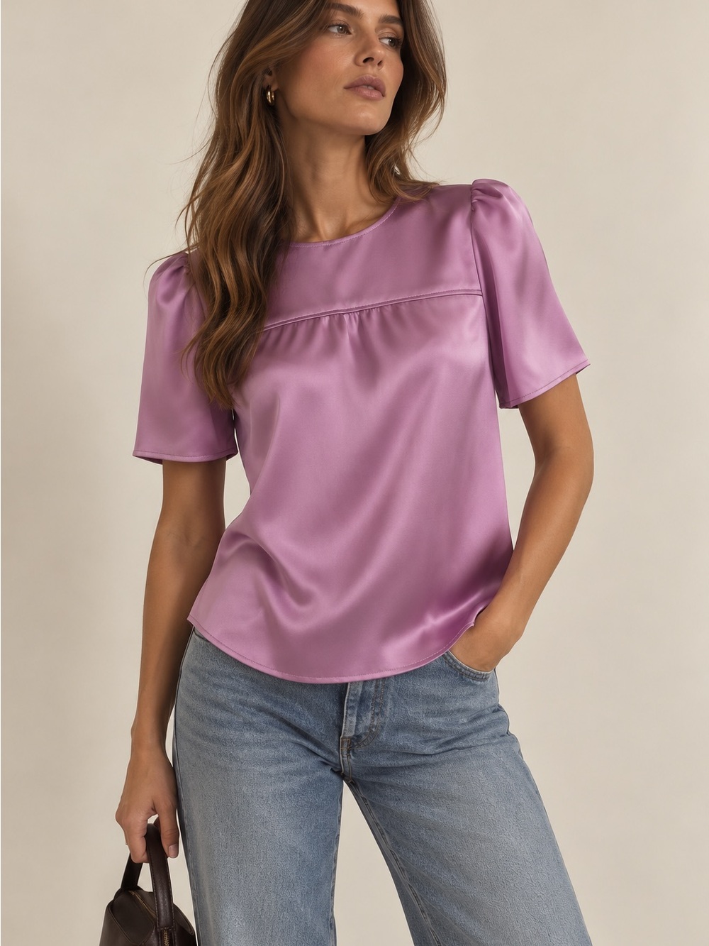 J.Crew 365 Satin Blouse Size 00 Orchid Pink Purple Puff Sleeve Top